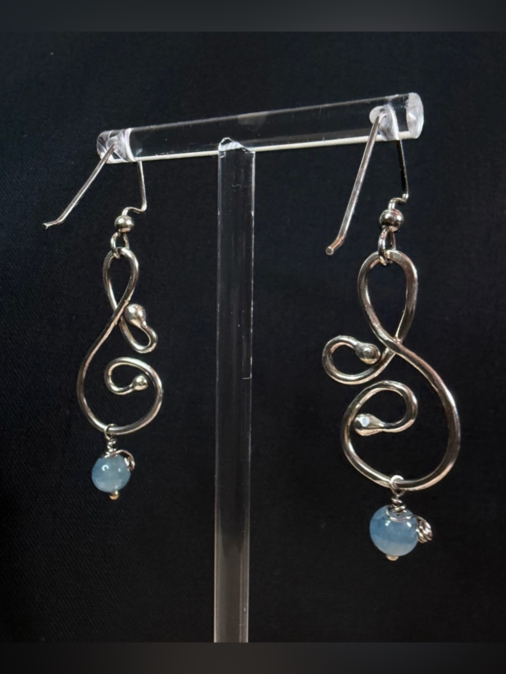 Sterling Silver Aquamarine Artisan Hand Crafted Dangle Earrings - Picture 7 of 8